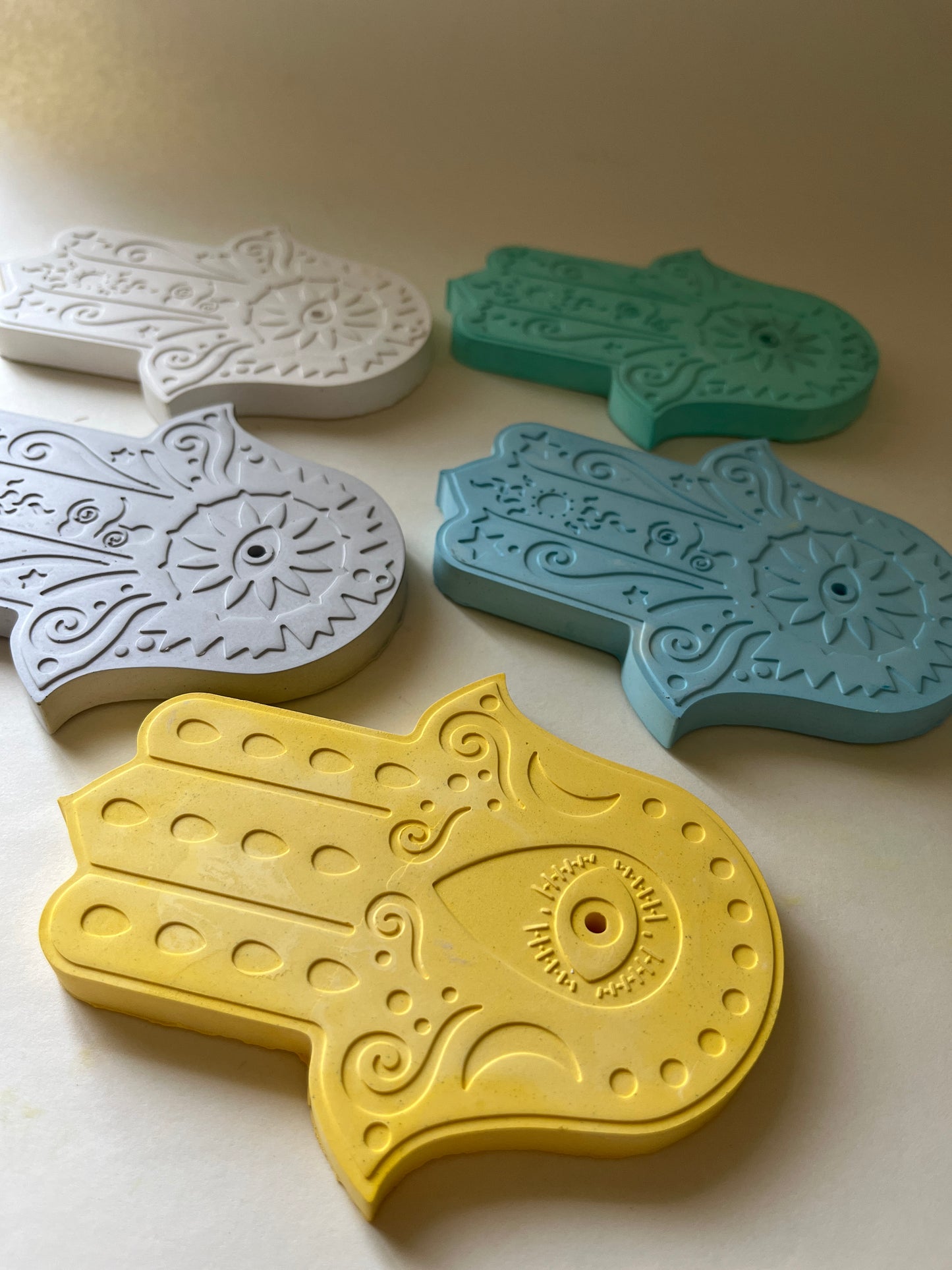 Hamsa Incense Holder – Concrete Vessel | Moonglow : Pack of 2