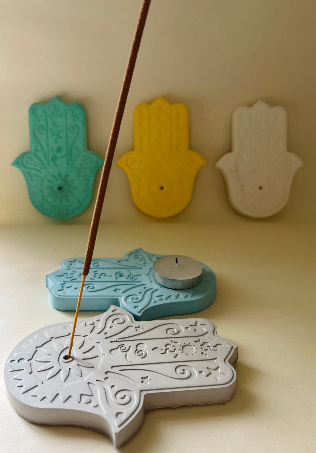 Hamsa Incense Holder – Concrete Vessel | Moonglow