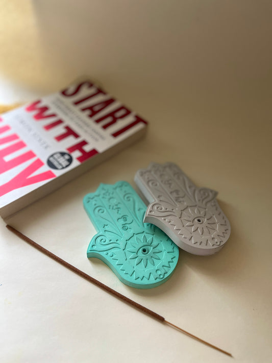 Hamsa Incense Holder – Concrete Vessel | Moonglow : Pack of 2